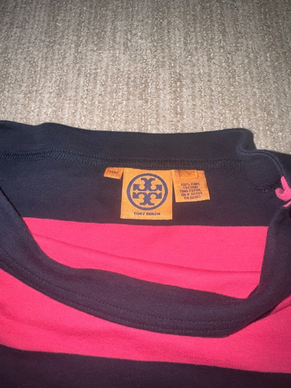 Tory Burch Womens Size S Pima Cotton Striped Pink/Navy Blue Boatneck Top - Picture 9 of 10